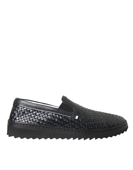 Dolce & Gabbana Black Woven Buffalo Leather Men Loafers Shoes Dolce & Gabbana Black Woven Buffalo Leather Men Loafers Shoes