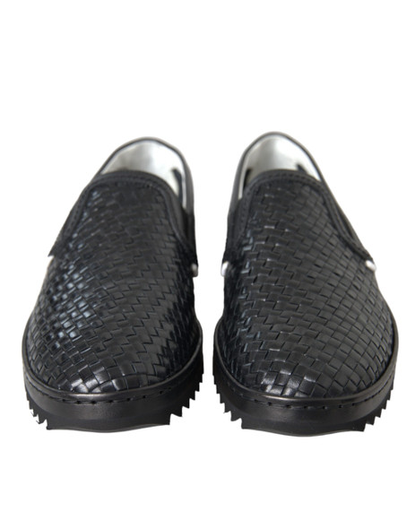 Black Woven Buffalo Leather Men Loafers Shoes Black Woven Buffalo Leather Men Loafers Shoes