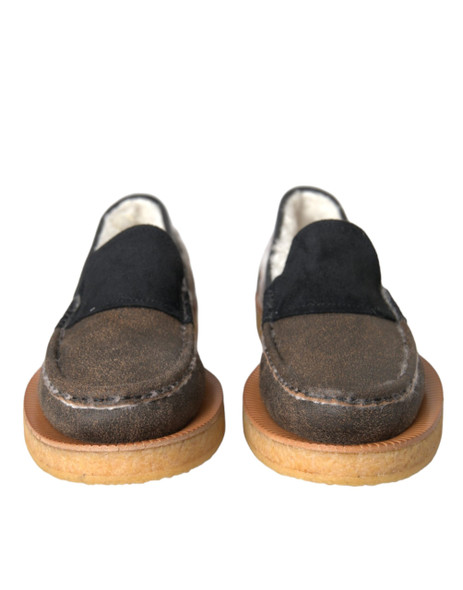 Dolce & Gabbana Brown Black Fur Leather Loafers Men Shoes Dolce & Gabbana Brown Black Fur Leather Loafers Men Shoes