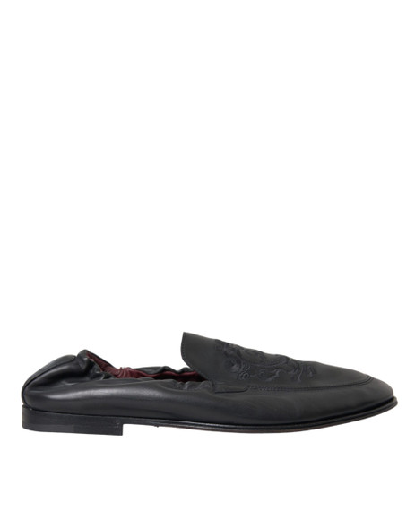 Black Logo Embroidered Leather Loafer Men Dress Shoes Black Logo Embroidered Leather Loafer Men Dress Shoes
