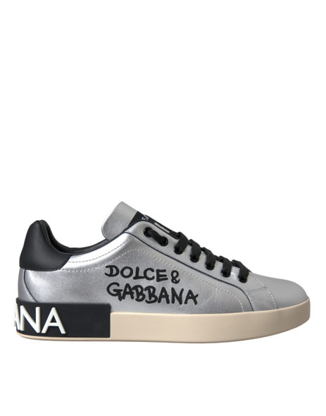 Silver Portofino Calf Leather Sneakers Men Shoes Silver Portofino Calf Leather Sneakers Men Shoes