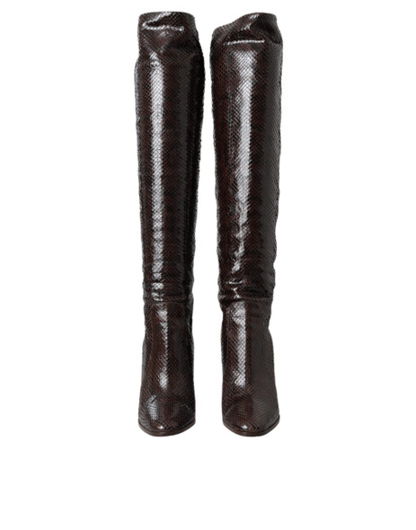Brown Exotic Leather Heels High Boots Shoes Brown Exotic Leather Heels High Boots Shoes