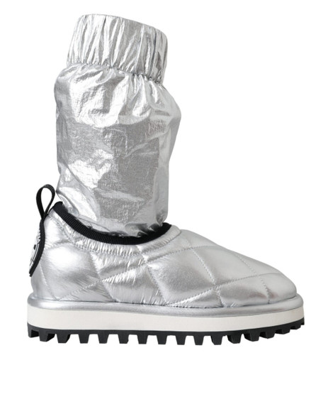 Metallic Silver Quilted Logo Patch Boot Shoes Metallic Silver Quilted Logo Patch Boot Shoes