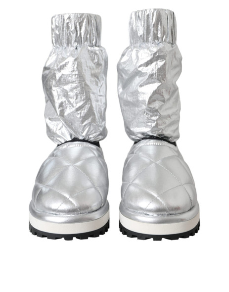 Metallic Silver Quilted Logo Patch Boot Shoes Metallic Silver Quilted Logo Patch Boot Shoes