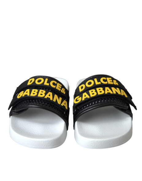 White Black Logo Beachwear Flats Sandals Shoes White Black Logo Beachwear Flats Sandals Shoes