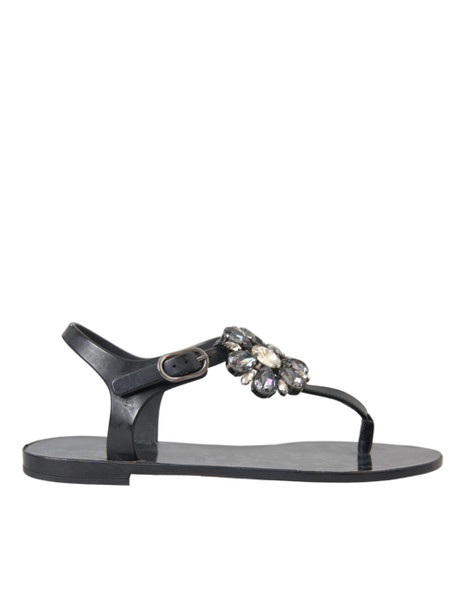 Black Crystal Flats Sandals Flip Flops Shoes Black Crystal Flats Sandals Flip Flops Shoes