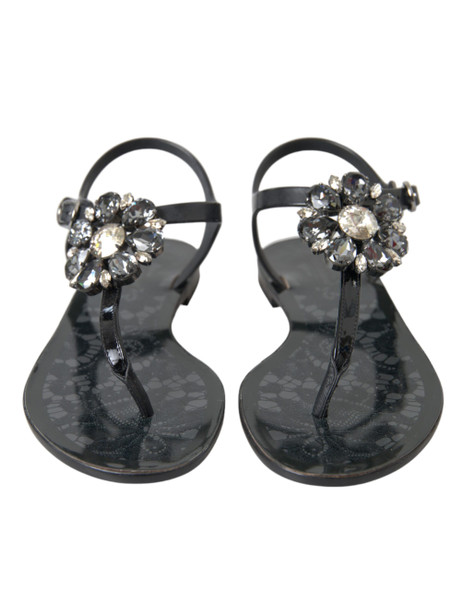 Black Crystal Flats Sandals Flip Flops Shoes Black Crystal Flats Sandals Flip Flops Shoes