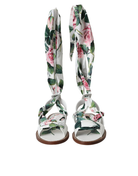 Multicolor Floral Print Ankle Wrap Sandals Shoes Multicolor Floral Print Ankle Wrap Sandals Shoes
