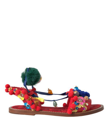 Multicolor Pom Pom Fur Wrap Sandals Shoes Multicolor Pom Pom Fur Wrap Sandals Shoes