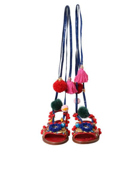 Multicolor Pom Pom Fur Wrap Sandals Shoes Multicolor Pom Pom Fur Wrap Sandals Shoes