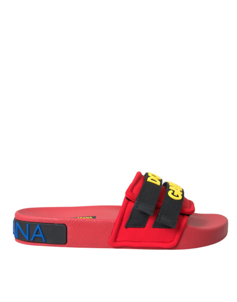 Red Black Logo Beachwear Flats Sandals Shoes Red Black Logo Beachwear Flats Sandals Shoes