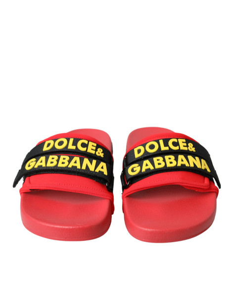 Red Black Logo Beachwear Flats Sandals Shoes Red Black Logo Beachwear Flats Sandals Shoes
