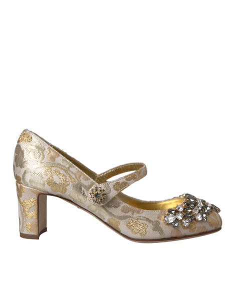 Gold Jacquard Crystal Mary Janes Pumps Shoes Gold Jacquard Crystal Mary Janes Pumps Shoes