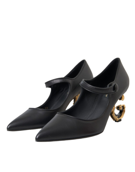 Dolce & Gabbana Black Leather Logo Heels Mary Janes Pumps Shoes LA10961 Dolce & Gabbana Black Leather Logo Heels Mary Janes Pumps Shoes LA10961