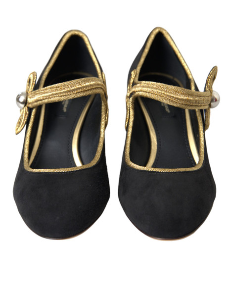 Dolce & Gabbana Black Suede Gold Mary Janes Heels Pumps Shoes Dolce & Gabbana Black Suede Gold Mary Janes Heels Pumps Shoes