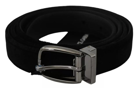 Black Velvet Silver Tone Metal Buckle Men Belt Black Velvet Silver Tone Metal Buckle Men Belt