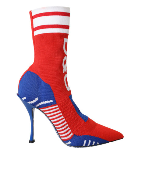 Dolce & Gabbana Red Blue Stretch Sock Style Ankle Boots Logo Shoes Dolce & Gabbana Red Blue Stretch Sock Style Ankle Boots Logo Shoes
