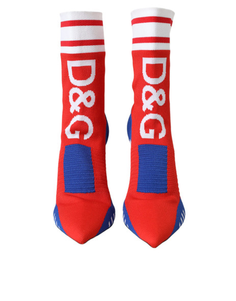 Dolce & Gabbana Red Blue Stretch Sock Style Ankle Boots Logo Shoes Dolce & Gabbana Red Blue Stretch Sock Style Ankle Boots Logo Shoes