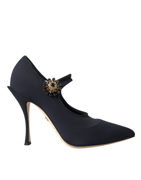 Black Mary Jane Jersey Crystal Pumps Shoes Black Mary Jane Jersey Crystal Pumps Shoes