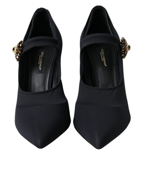 Dolce & Gabbana Black Mary Jane Jersey Crystal Pumps Shoes Dolce & Gabbana Black Mary Jane Jersey Crystal Pumps Shoes