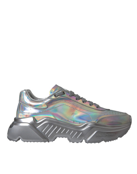 Dolce & Gabbana Silver Iridescent DAYMASTER Leather Sneakers Shoes Dolce & Gabbana Silver Iridescent DAYMASTER Leather Sneakers Shoes
