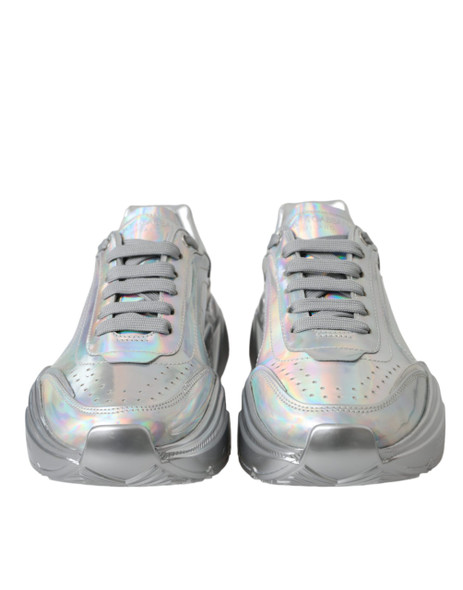 Dolce & Gabbana Silver Iridescent DAYMASTER Leather Sneakers Shoes Dolce & Gabbana Silver Iridescent DAYMASTER Leather Sneakers Shoes