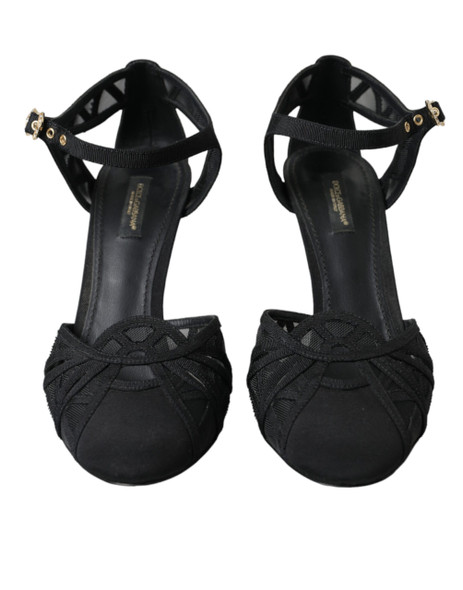 Dolce & Gabbana Black Mesh Ankle Strap Heels Sandals Shoes Dolce & Gabbana Black Mesh Ankle Strap Heels Sandals Shoes