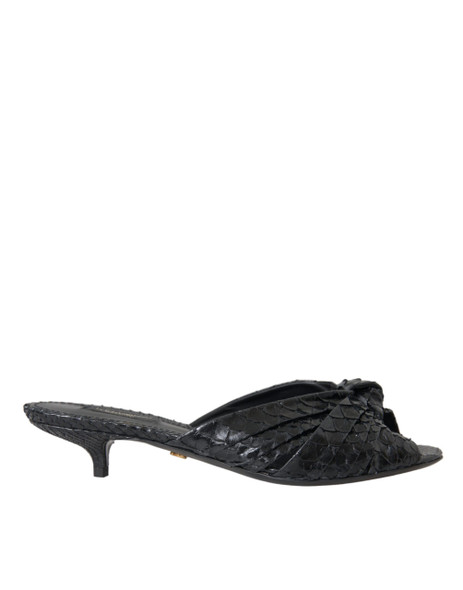 Dolce & Gabbana Black Exotic Leather Heels Slides Shoes Dolce & Gabbana Black Exotic Leather Heels Slides Shoes