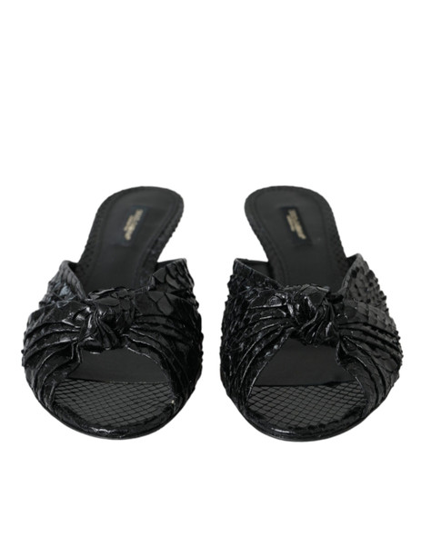 Dolce & Gabbana Black Exotic Leather Heels Slides Shoes Dolce & Gabbana Black Exotic Leather Heels Slides Shoes