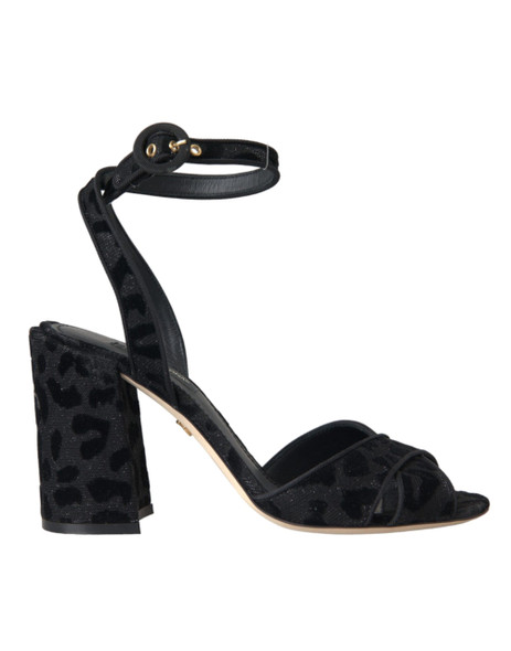 Dolce & Gabbana Black Leopard Suede Heels Sandals Shoes Dolce & Gabbana Black Leopard Suede Heels Sandals Shoes
