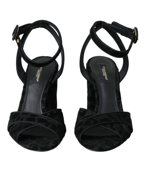 Dolce & Gabbana Black Leopard Suede Heels Sandals Shoes Dolce & Gabbana Black Leopard Suede Heels Sandals Shoes