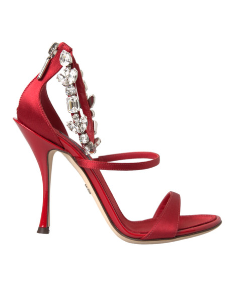 Dolce & Gabbana Red Keira Satin Crystals Sandals Heels Shoes Dolce & Gabbana Red Keira Satin Crystals Sandals Heels Shoes