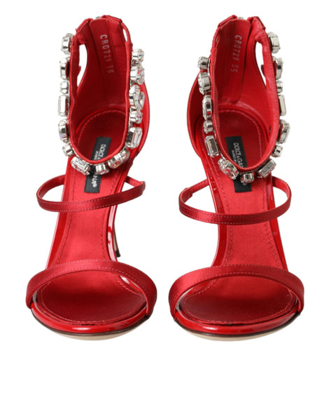 Red Keira Satin Crystals Sandals Heels Shoes Red Keira Satin Crystals Sandals Heels Shoes