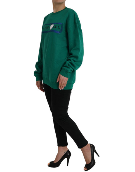 Green Cotton Logo Print Long Sleeves Pullover Sweater Green Cotton Logo Print Long Sleeves Pullover Sweater
