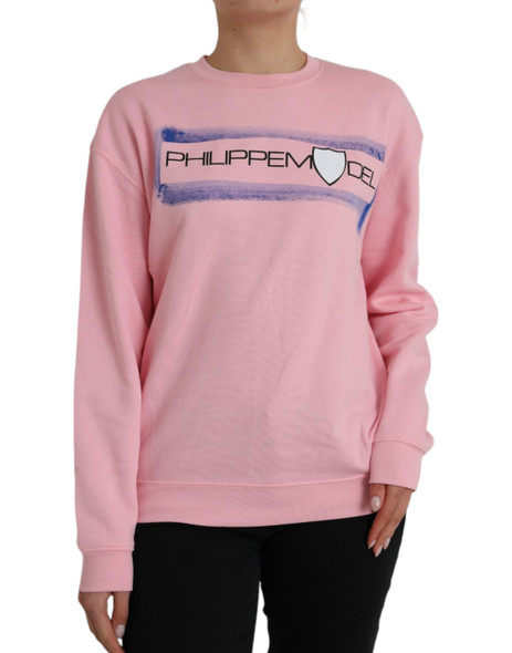 Philippe Model Pink Cotton Logo Print Long Sleeves Pullover Sweater Philippe Model Pink Cotton Logo Print Long Sleeves Pullover Sweater