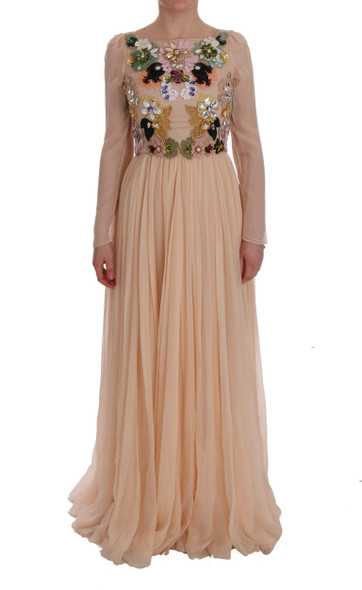 Dolce & Gabbana Pink Silk Floral Crystal Maxi Gown Dress Dolce & Gabbana Pink Silk Floral Crystal Maxi Gown Dress