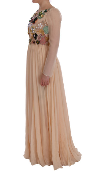 Dolce & Gabbana Pink Silk Floral Crystal Maxi Gown Dress Dolce & Gabbana Pink Silk Floral Crystal Maxi Gown Dress