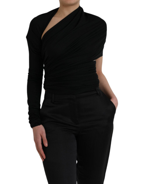 Dolce & Gabbana Black Wool Cutout Asymmetric Long Sleeve Top Dolce & Gabbana Black Wool Cutout Asymmetric Long Sleeve Top