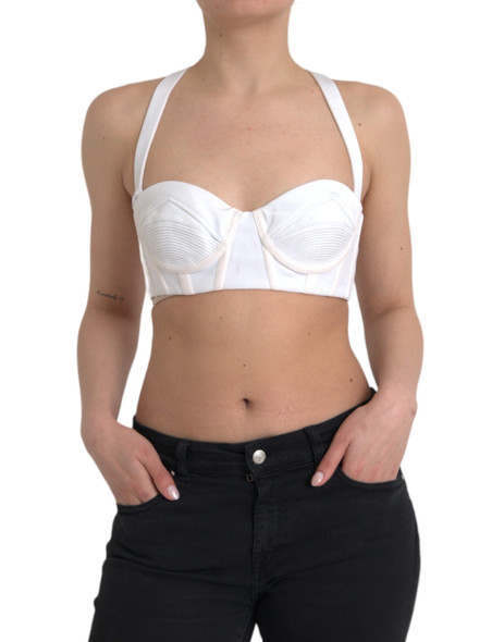 Versace White Viscose Bustier Sleeveless Cropped Top Versace White Viscose Bustier Sleeveless Cropped Top