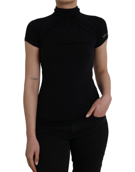 Black Turtleneck Viscose Short Sleeve Top Black Turtleneck Viscose Short Sleeve Top