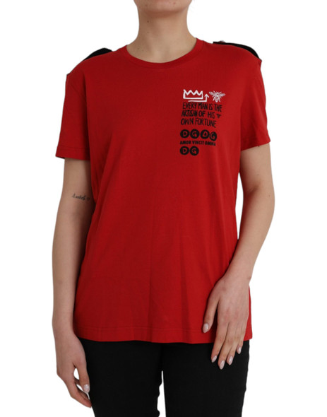 Red Cotton Graphic Print Crew Neck T-shirt Red Cotton Graphic Print Crew Neck T-shirt