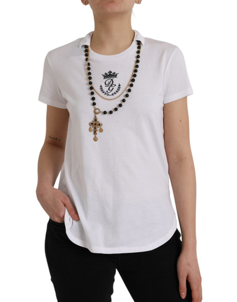 White Cotton Necklace Short Sleeves T-shirt White Cotton Necklace Short Sleeves T-shirt