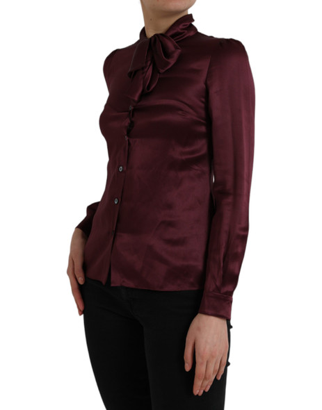 Maroon Ascot Collar Long Sleeve Top Blouse Maroon Ascot Collar Long Sleeve Top Blouse