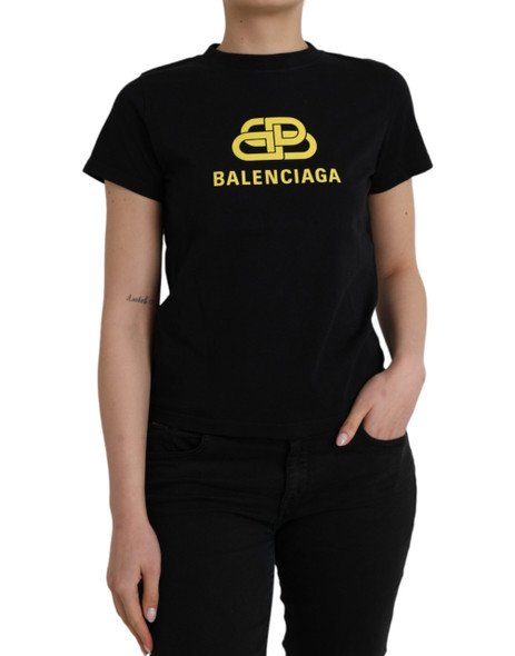 Black Cotton Logo Print Crew Neck Short Sleeves T-shirt Black Cotton Logo Print Crew Neck Short Sleeves T-shirt