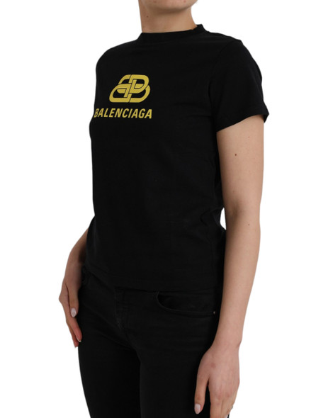 Black Cotton Logo Print Crew Neck Short Sleeves T-shirt Black Cotton Logo Print Crew Neck Short Sleeves T-shirt