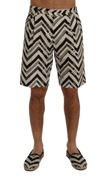 White Black Striped Cotton Linen Shorts White Black Striped Cotton Linen Shorts