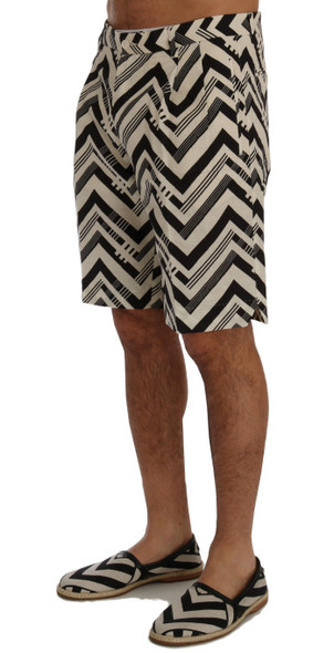 White Black Striped Cotton Linen Shorts White Black Striped Cotton Linen Shorts