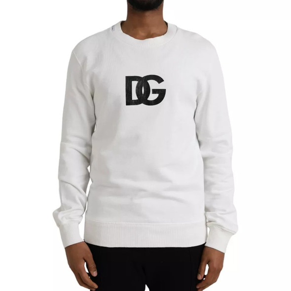 Dolce & Gabbana White Logo Cotton Crew Neck Pullover Sweater Dolce & Gabbana White Logo Cotton Crew Neck Pullover Sweater