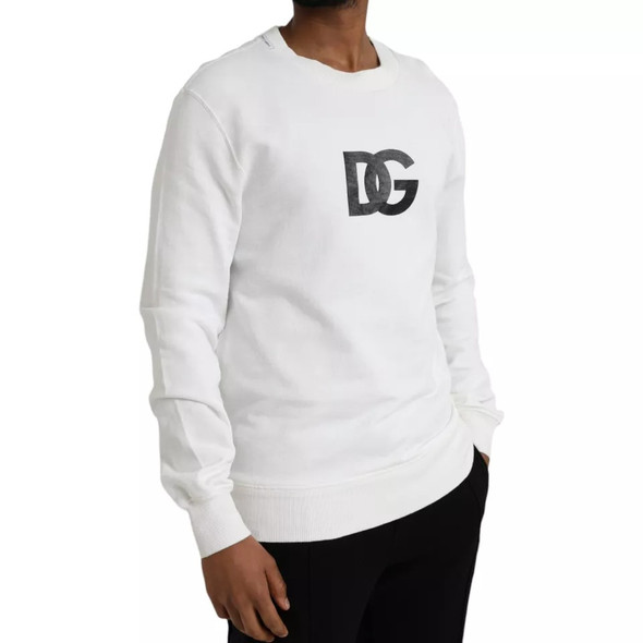 Dolce & Gabbana White Logo Cotton Crew Neck Pullover Sweater Dolce & Gabbana White Logo Cotton Crew Neck Pullover Sweater