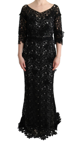 Dolce & Gabbana Black Cotton Silk Floral Long Dress Dolce & Gabbana Black Cotton Silk Floral Long Dress
